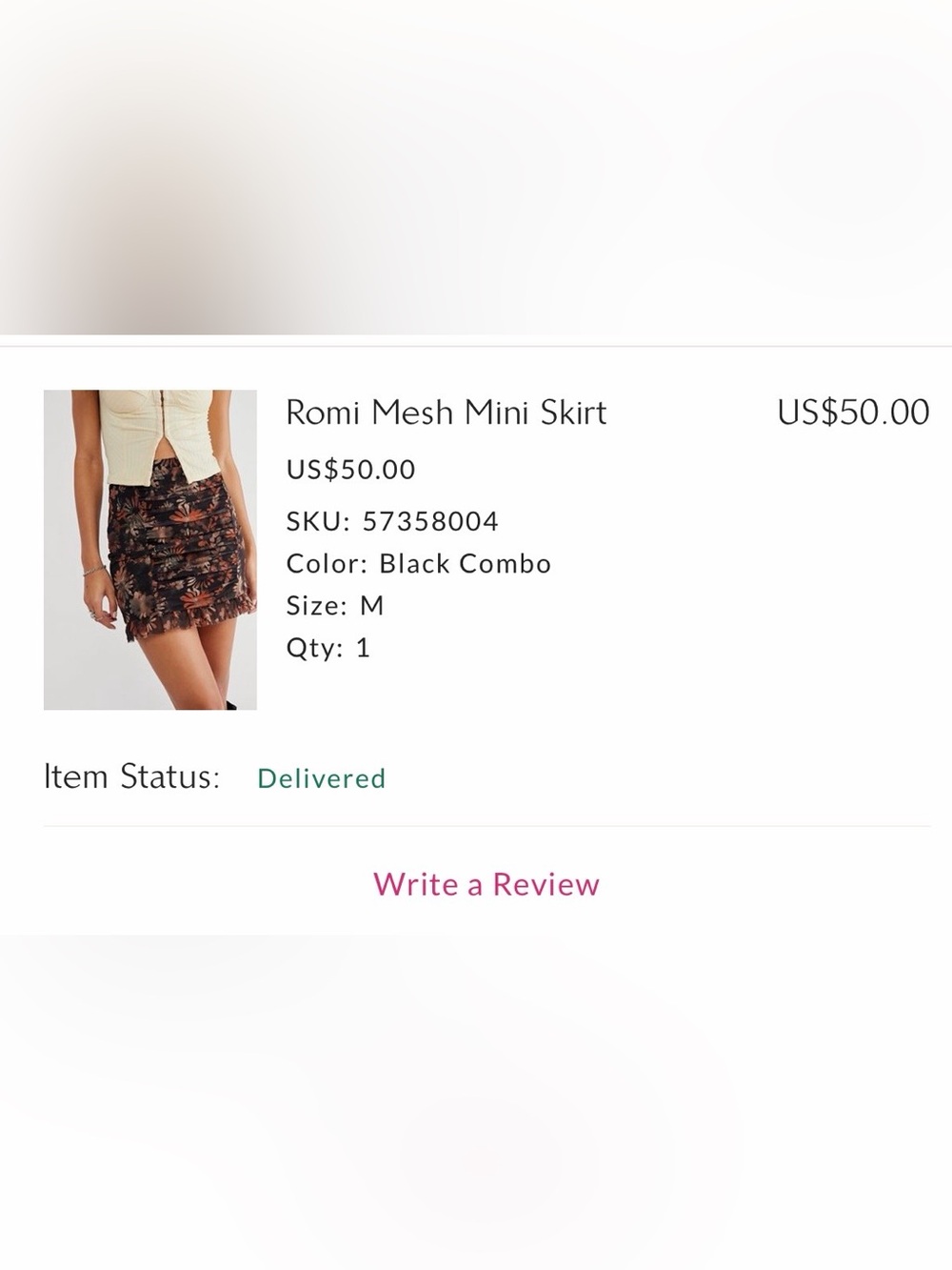 Free People Floral Mini Skirt - Black and Orange